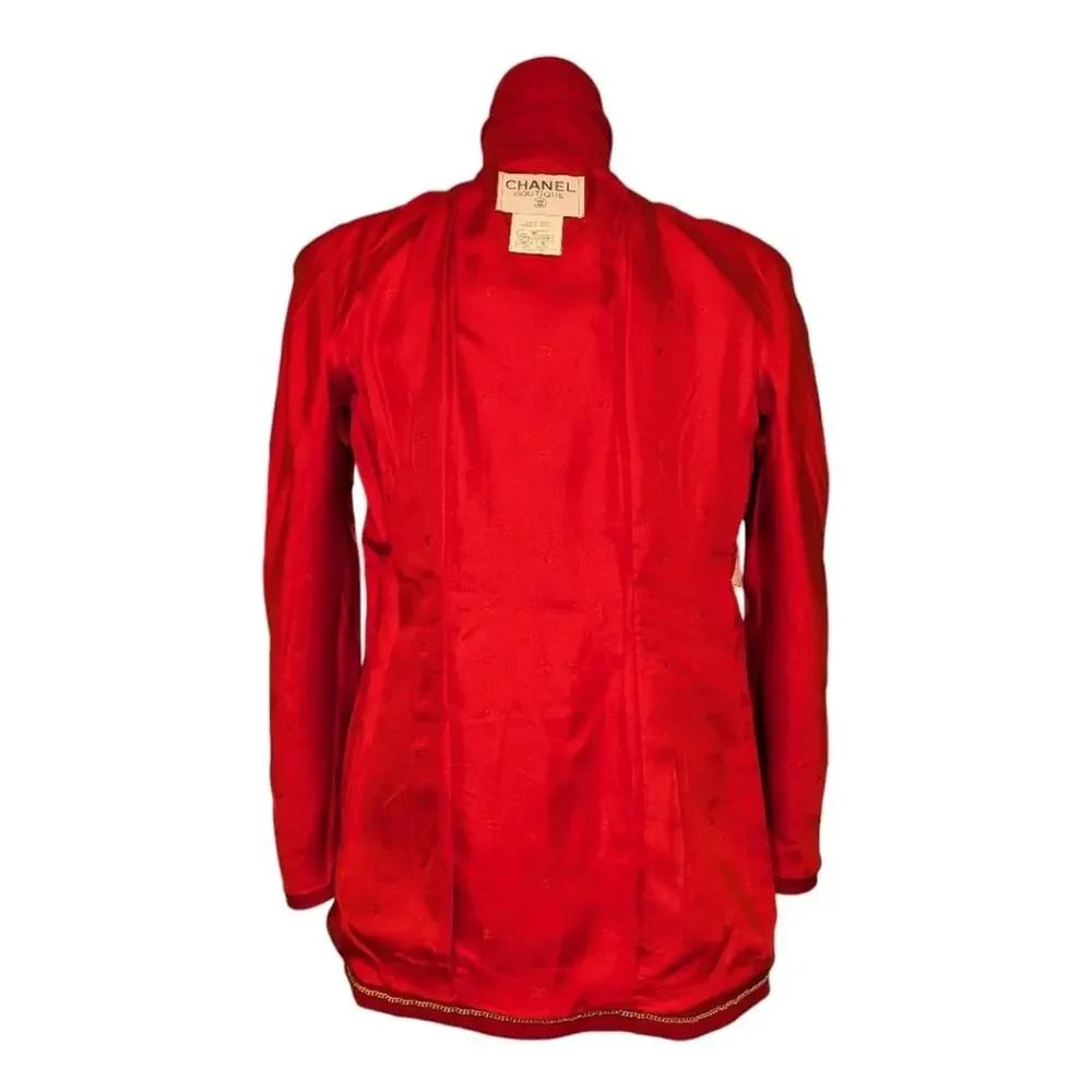 Vintage Chanel Cashmere Double Breasted Jacket Red Gold CC Logo Button FR36 | 4